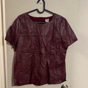 Chico's Deep Burgundy Faux Leather Short-Sleeve Top